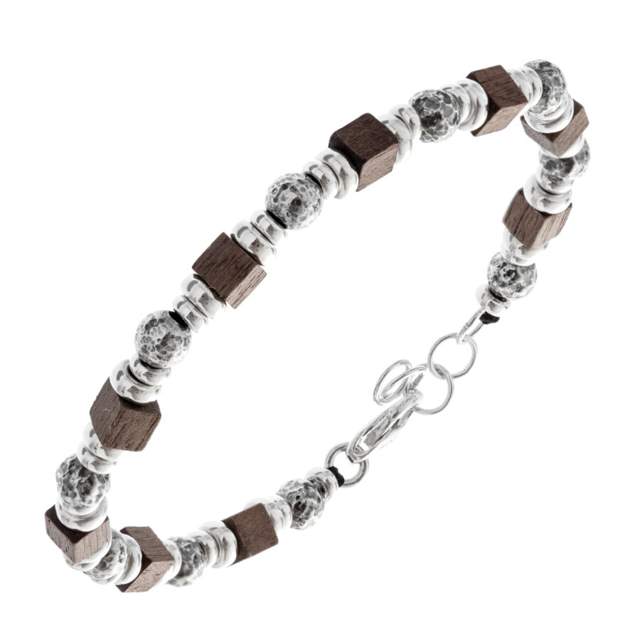 Soulman - bracciale uomo in argento naturale, brunito e legno