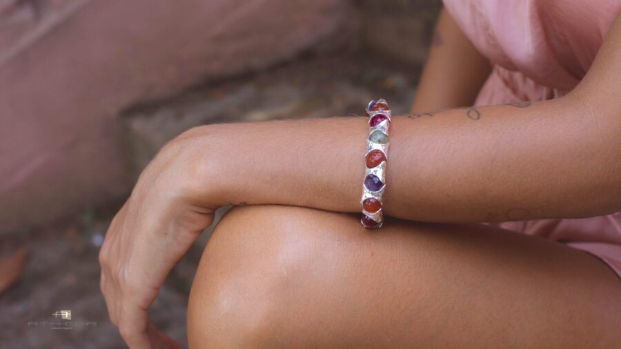 Rainbow - bracciale in argento naturale e pietre - immagine 2