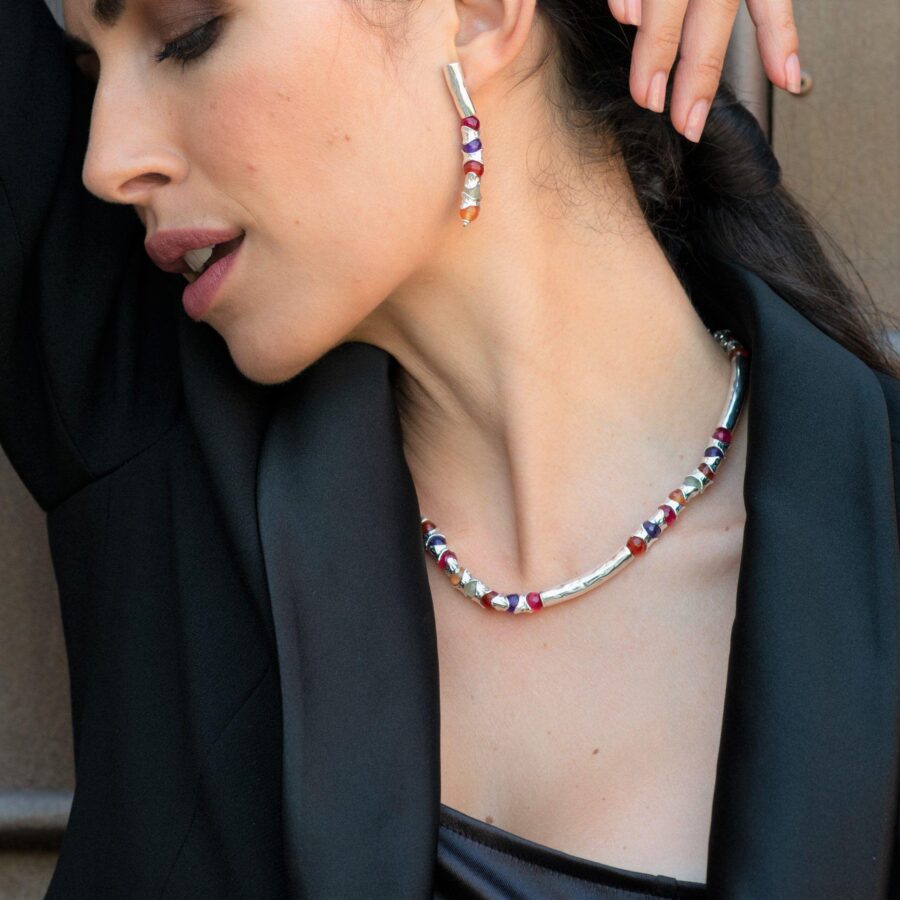 Rainbow - collana in argento naturale e pietre - immagine 2